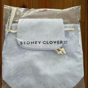 Stoney Clover Lane Pale Blue Suede Mini Backpack with Cream Straps